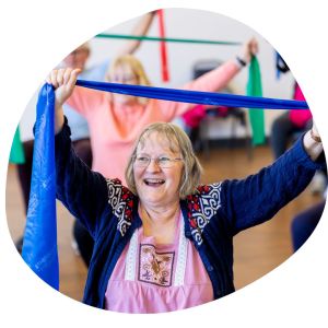 A woman using an exercise band