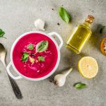 A bowl of beetroot and coconut soup
