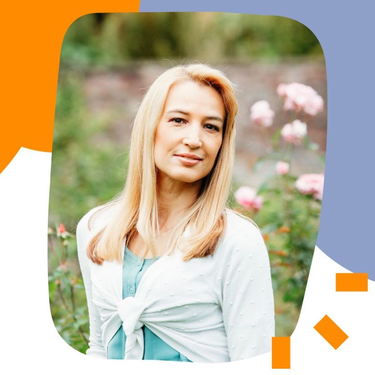 A picture of Rachel in a garden