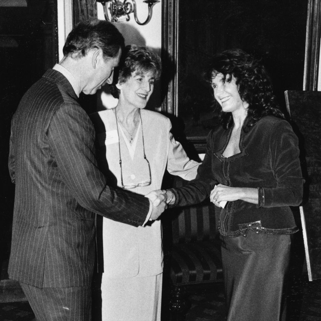 HRH The King greets our co-Founders Penny Brohn and Pat Pilkington, and shakes their hands.