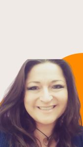 A woman called Lou on an orange background