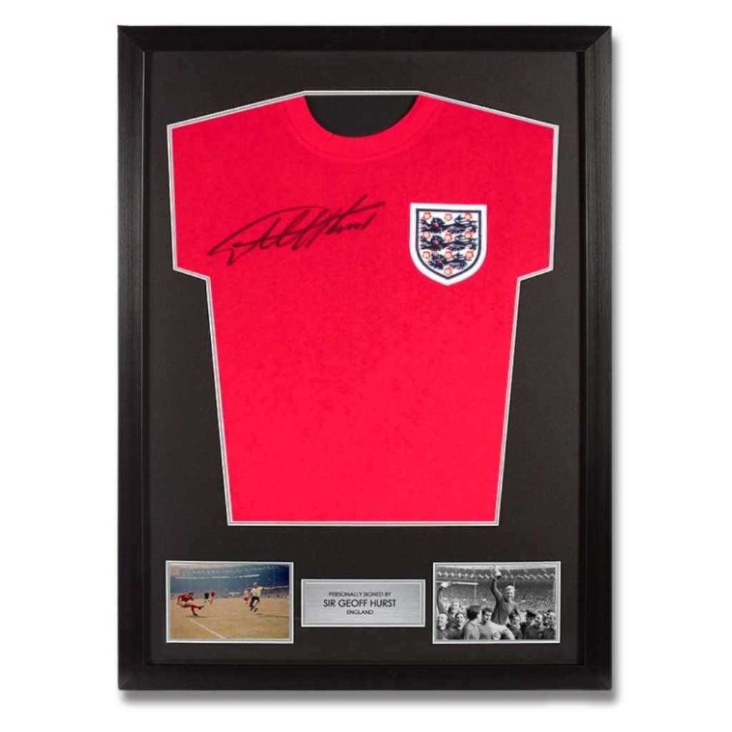 Framed signed Geoff Hurst 1966 World Cup winning shirt.