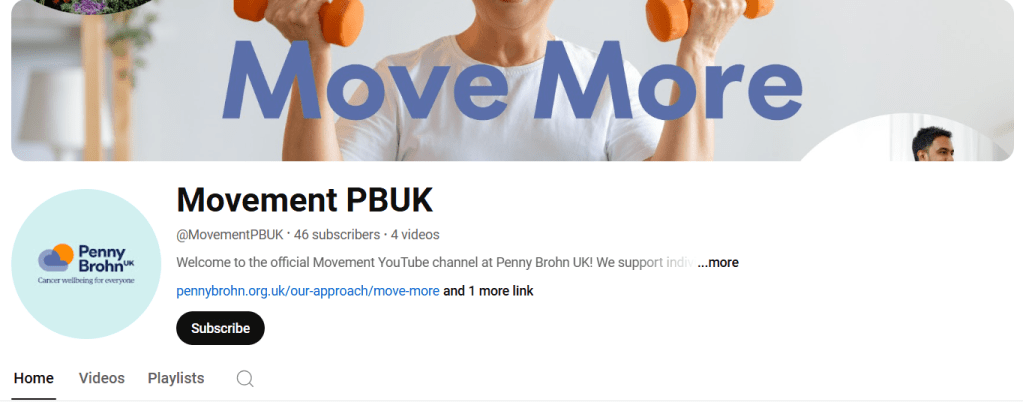 A screenshot of the Penny Brohn UK Move More YouTube channel