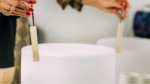 Someone using instruments to create a sound