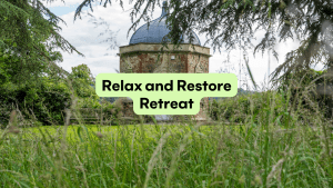 A photo of the Penny Brohn UK Centre with the words 'Relax and Restore retreat' over the top.