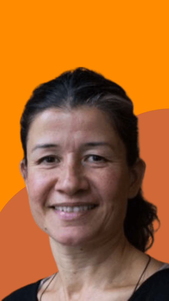 A picture of Annie on an orange background