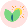 A pictogram with a leaf in front of a sun